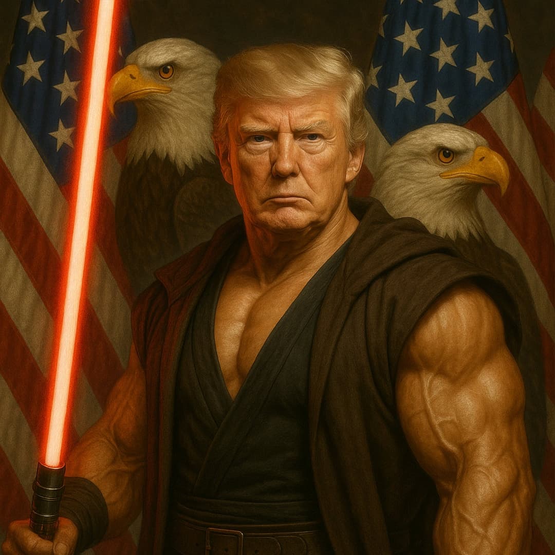 Trump Jedi with lightsaber and eagles
